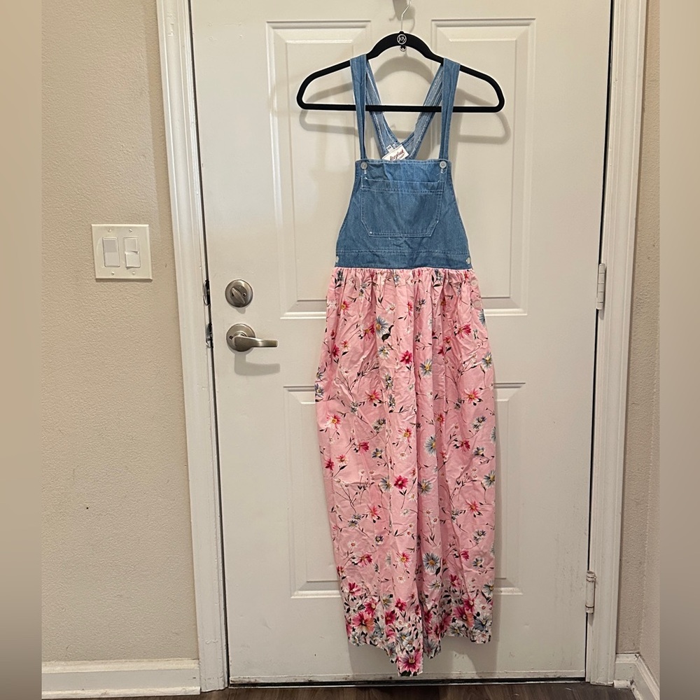 Floral Pink and Blue Overalls